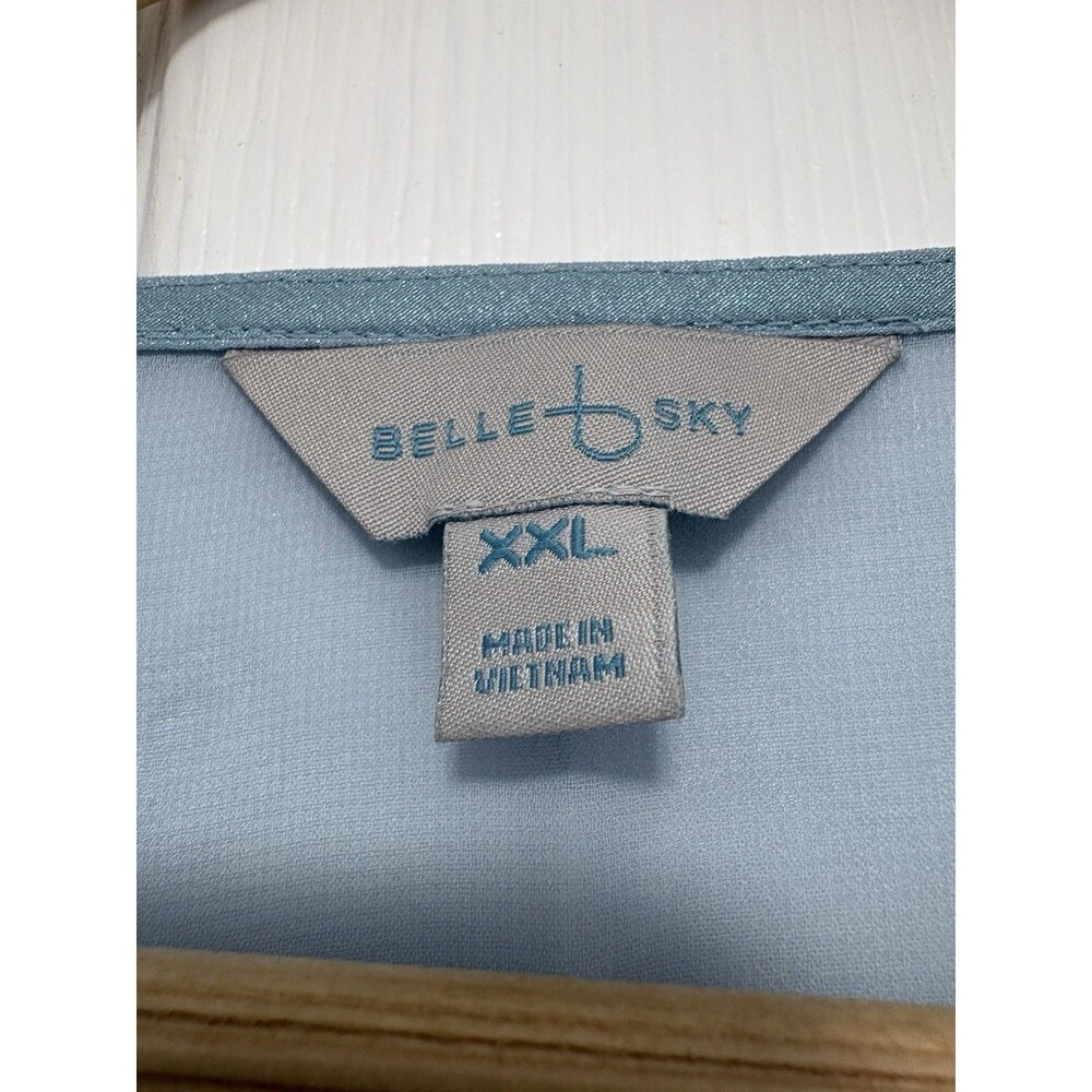 NWT Belle Sky Blue Metallic Tie Front Blouse XXL Shimmery Top - Picture 3 of 13